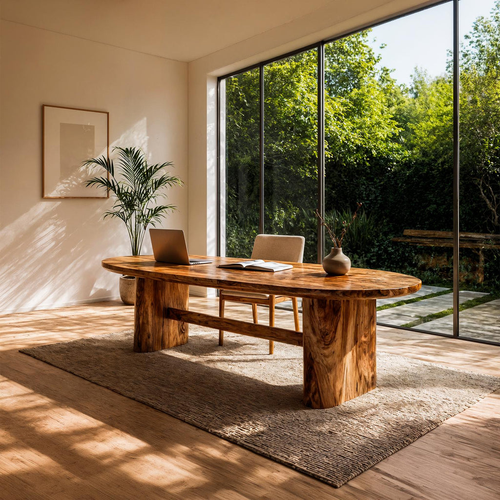Modern Organic Wooden Desk, Natural Solid Wood Writing Desk with Sculptural Legs for Home Office