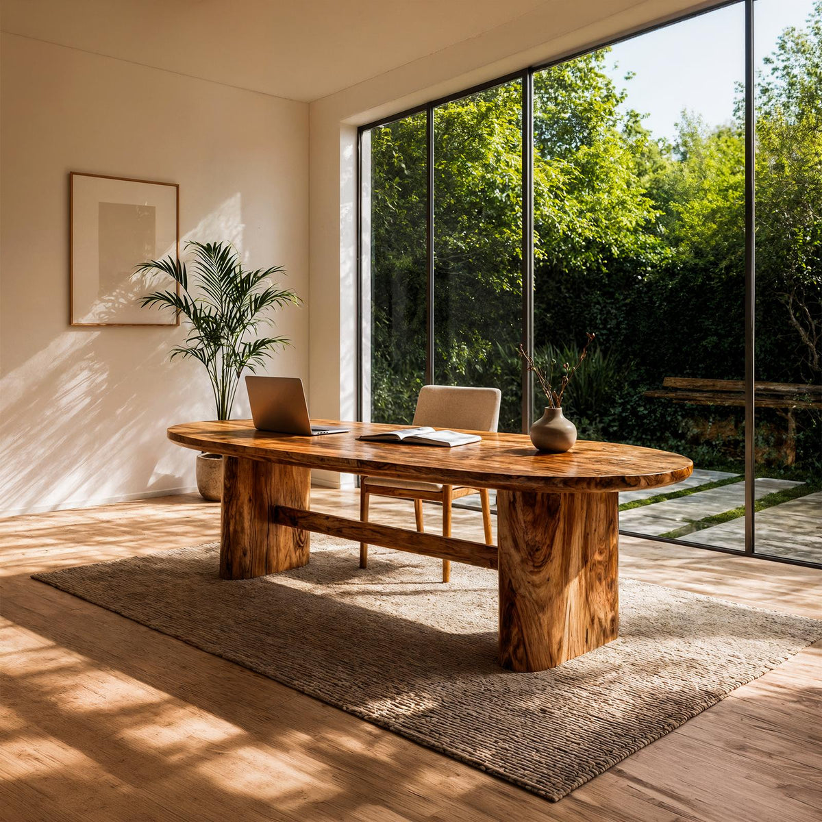Modern Organic Wooden Desk, Natural Solid Wood Writing Desk with Sculptural Legs for Home Office
