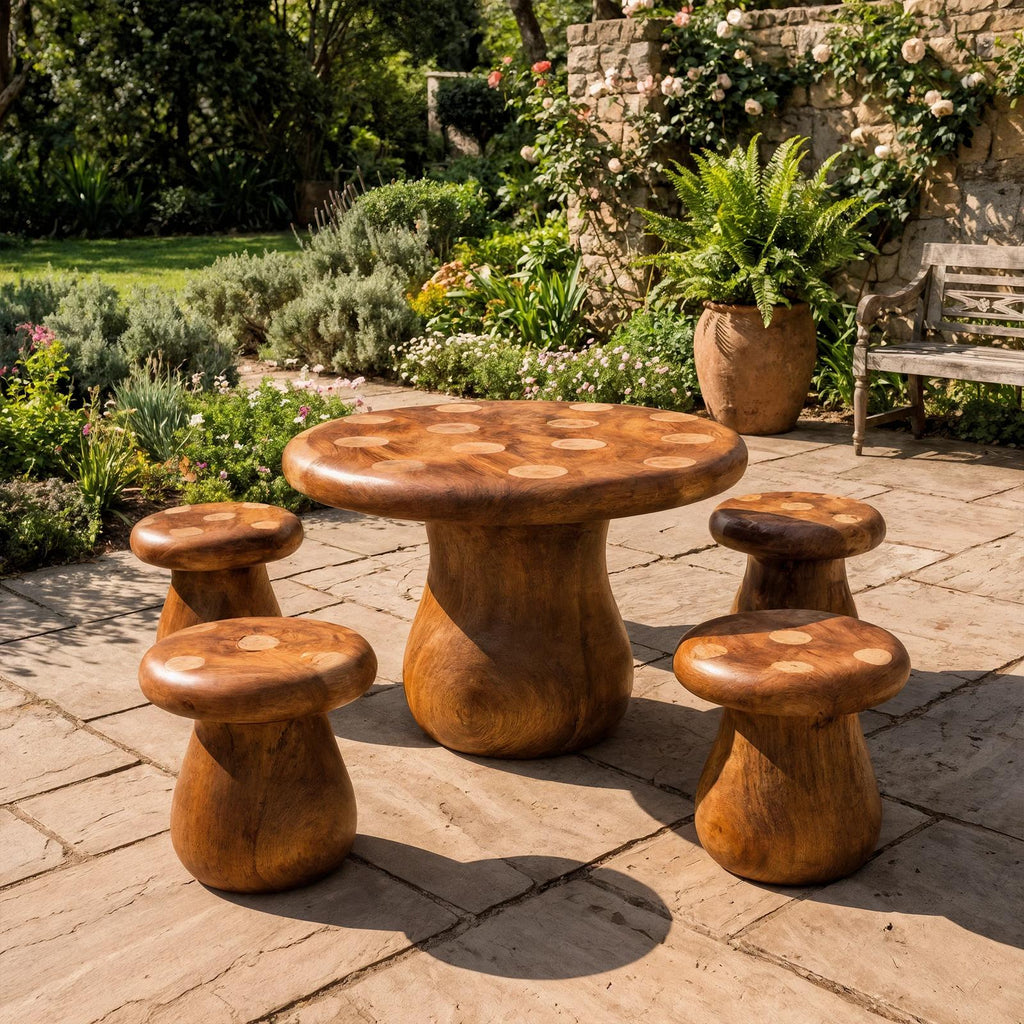 Rustic Round Dining Table With Tree Stump Design For Garden And Patio SINLKIDN218
