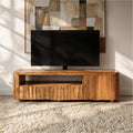 Modern TV Cabinet, Solid Wood Media Console with Storage Drawer & Shelves for Living Room