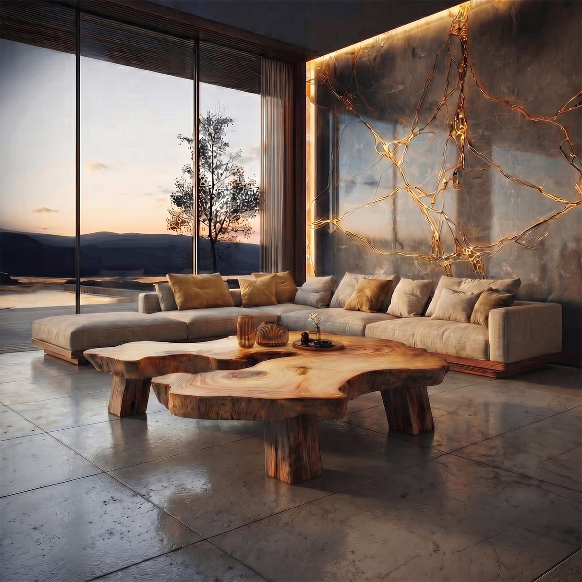 Spry Interior Rustic Organic Coffee Table, Handcrafted Solid Wood Live Edge Centerpiece Slab Table for Modern Living Room, Lounge - SINLKICF128