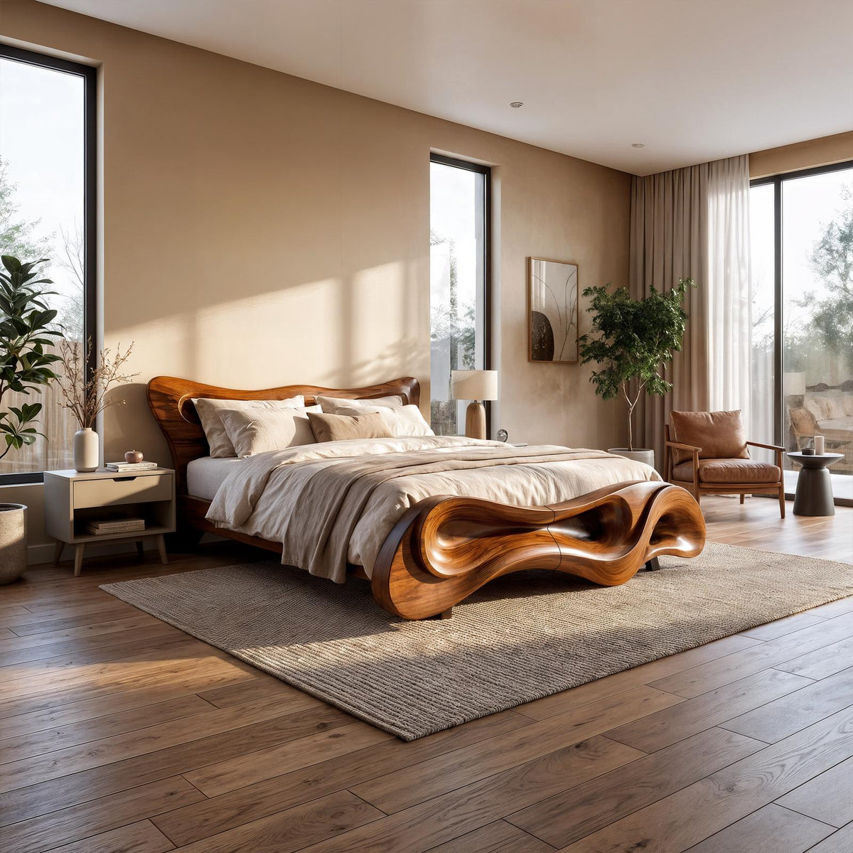 Modern Bed Frame With Wave Inspired Silhouette For Bedroom SINLKIWB136