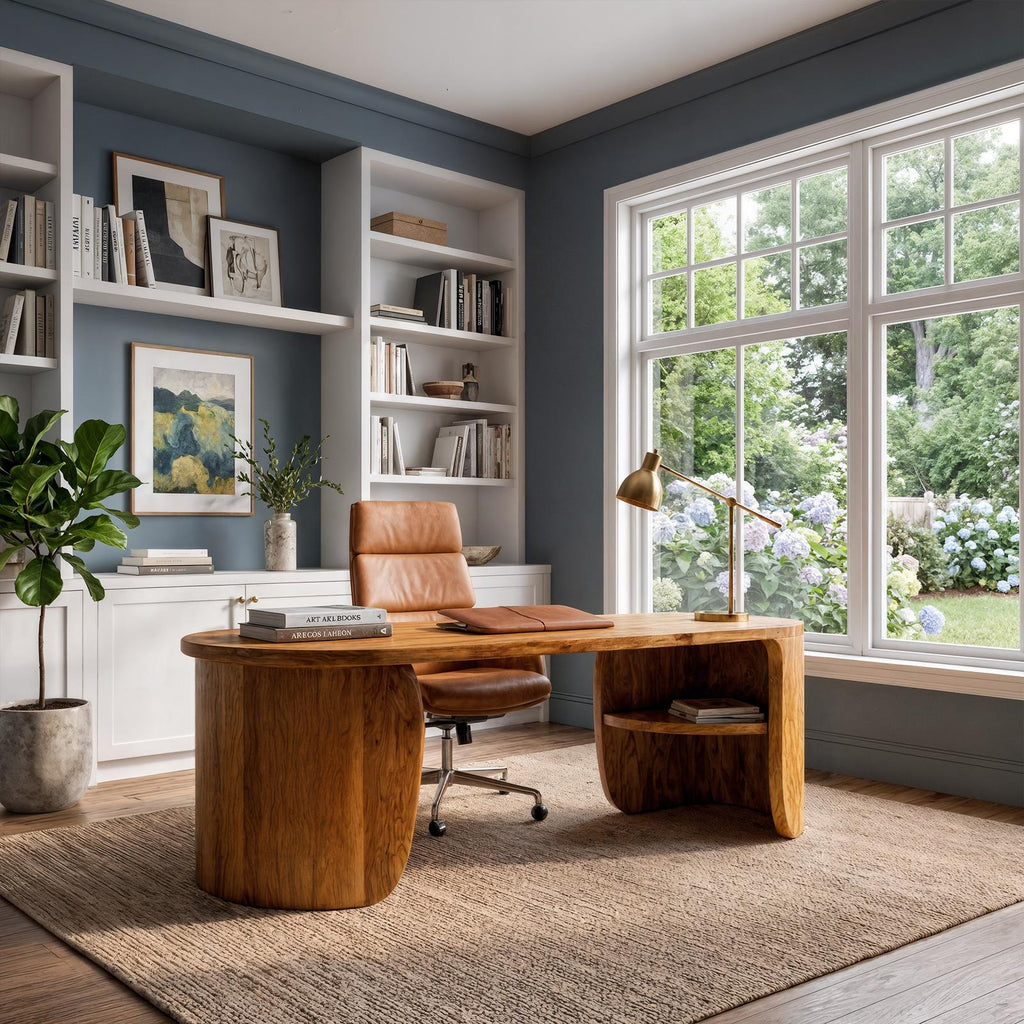 Minimalist Solid Wood Desk, Clean Lines Writing Desk with Built-In Storage Drawers for Home Office