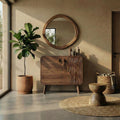 Rustic Woven Door Storage Cabinet, Solid Wood Entryway Credenza Accent Sideboard, Living Room Console