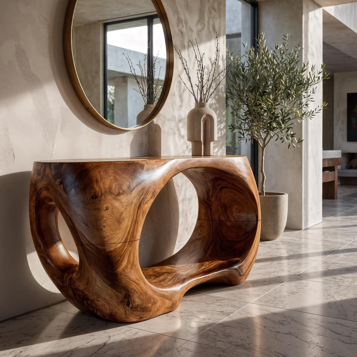 Sculptural Console Table Organic Double Arch Base Design For Entryway Foyer Hallway SINLKICS680