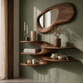 Sculptural Floating Wall Shelf, Handcrafted Solid Wood Wave Display Ledge for Bedroom & Living Room