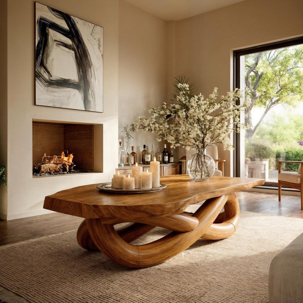 Modern Coffee Table With Twisted Sculptural Base For Living Room