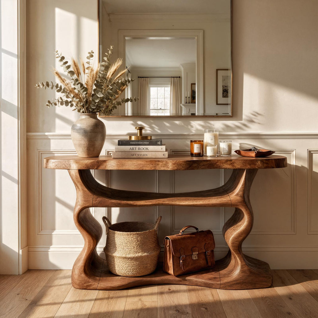 Scandinavian Console Table, Solid Wood Mid-Century Modern Sofa Table for Living Room & Entryway