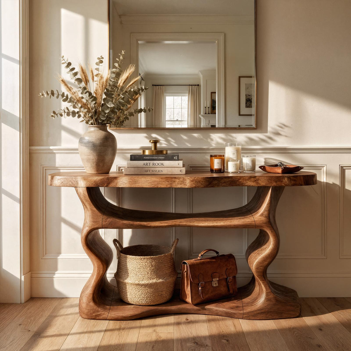 Scandinavian Console Table, Solid Wood Mid-Century Modern Sofa Table for Living Room & Entryway