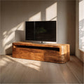 Rustic TV Cabinet, Solid Wood Media Console with Curved Edge Storage for Living Room & Lounge