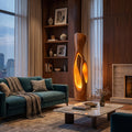 Modern Organic Wood Floor Lamp, Illuminated Hollow Trunk Design, LED Standing Light for Living Room and Bedroom