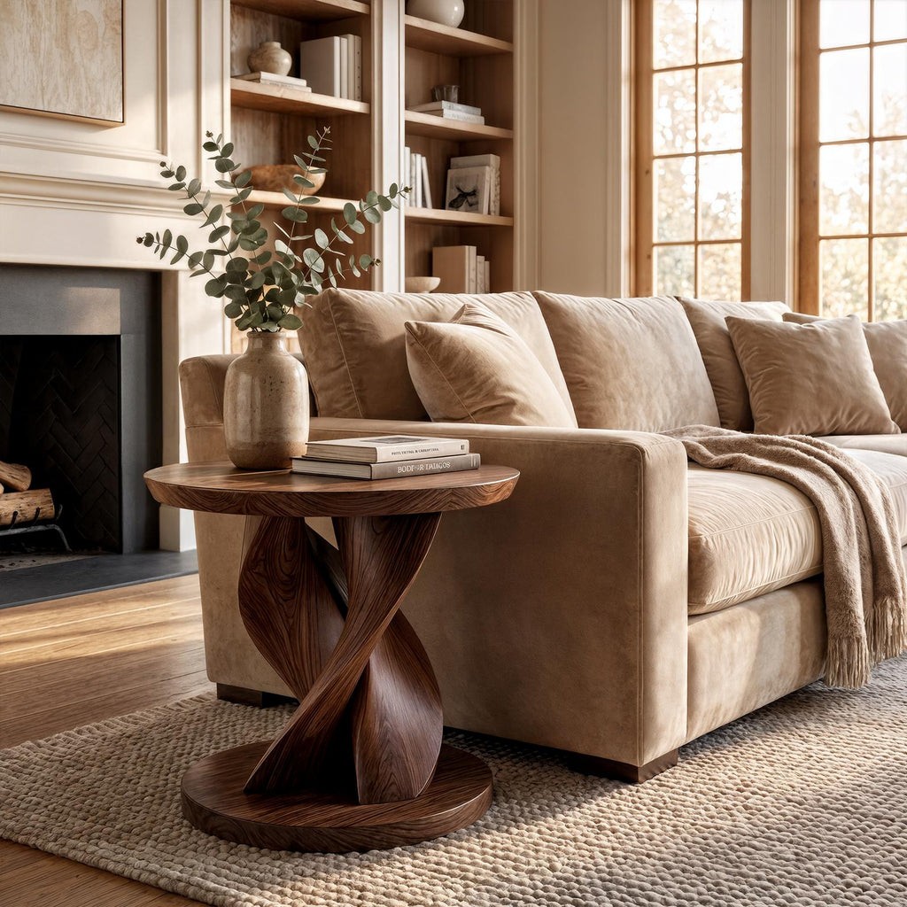 Modern Organic Side Table, Handcrafted Solid Wood End Table & Nightstand for Living Room Bedroom