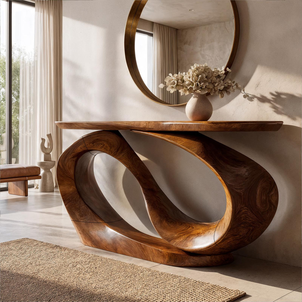 Organic Sculptural Console Table Hollow Oval Base Design For Entryway Foyer Hallway SINLKICS685