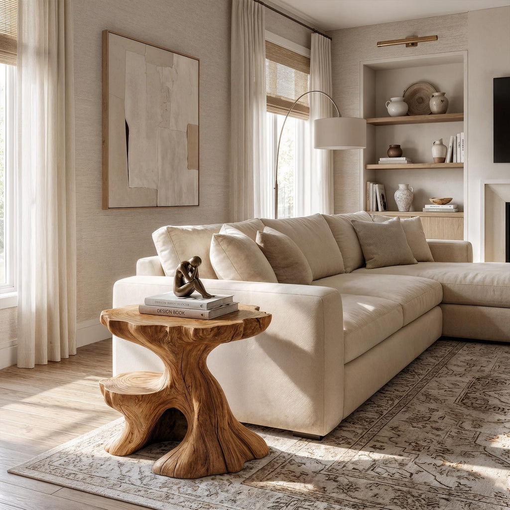 Farmhouse Side Table, Rustic Solid Wood End Table & Accent Nightstand with Storage for Living Room