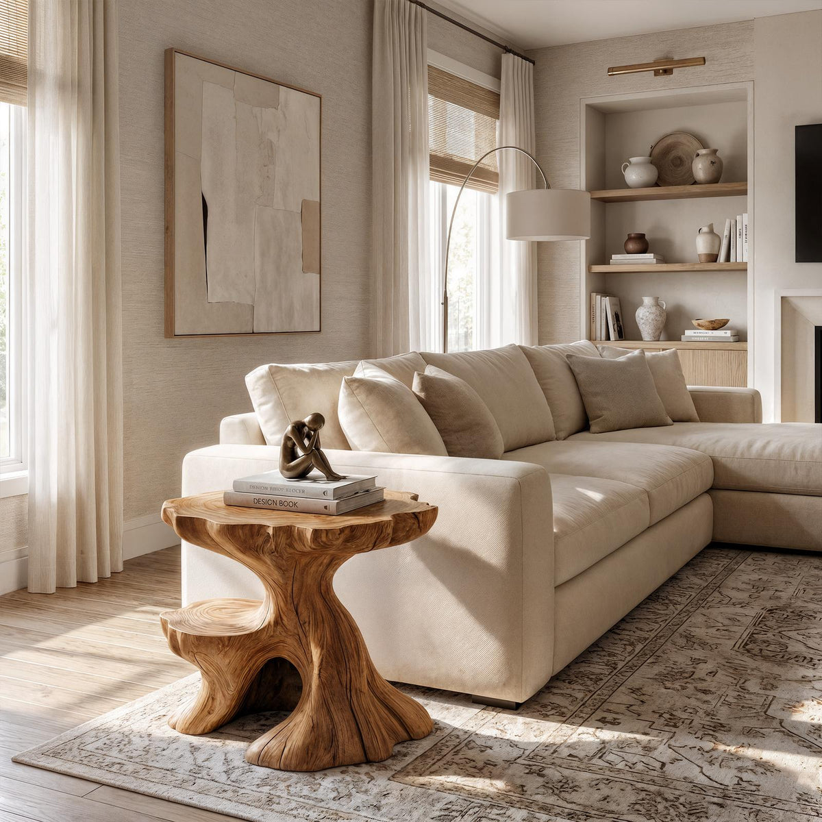 Farmhouse Side Table, Rustic Solid Wood End Table & Accent Nightstand with Storage for Living Room