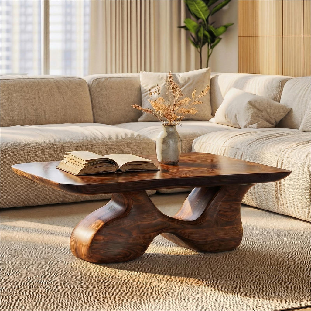 Mid Century Wooden Coffee Table, Retro Solid Wood Center Accent Table for Living Room Lounge