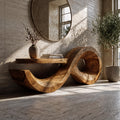Contemporary Solid Wood Console Table with Sculptural Wave Base, Modern Entryway Sofa Table for Living Room