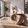 Rustic Sculptural Console Table Rounded Hollow Base For Entryway Foyer SINLKICS689