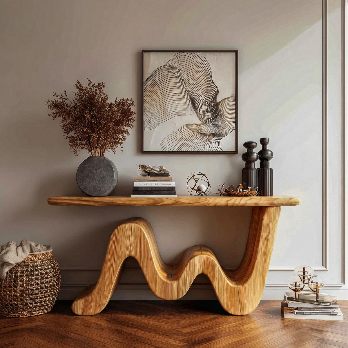 Wave Console Table Solid Wood Soft Curved Shape Living Room And Entryway