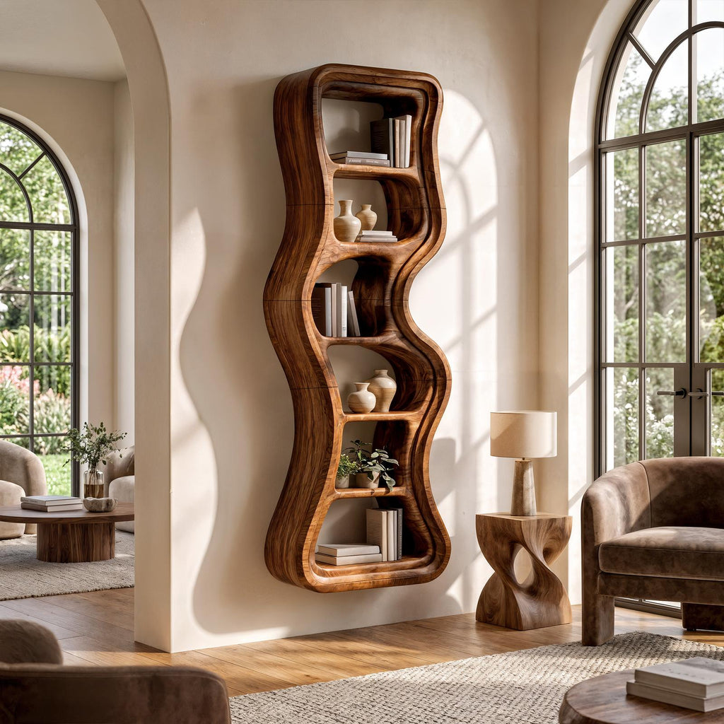 Modern Bookshelf Handcrafted Sculptural Design For Living Room