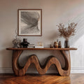 Organic Wave Console Table, Solid Wood Sculptural Curved Entryway Sofa Table for Living Room