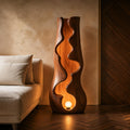 Organic Floor Lamp with Sculptural Wave Wood Design, Modern Standing Light for Living Room