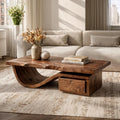 Spry Interior Modern Organic Coffee Table with Storage, Solid Wood Center Table & Living Room Accent Furniture, SINLKICF362
