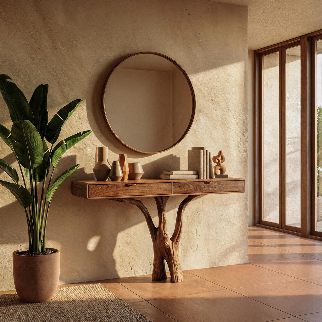 Sculptural Tree Console Table, Solid Wood Branch Pedestal Entryway Sofa Table for Living Room