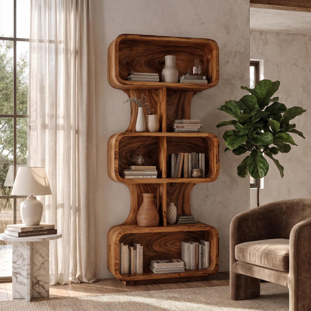 Mid Century Bookshelf Handcrafted Solid Wood Design For Home Office