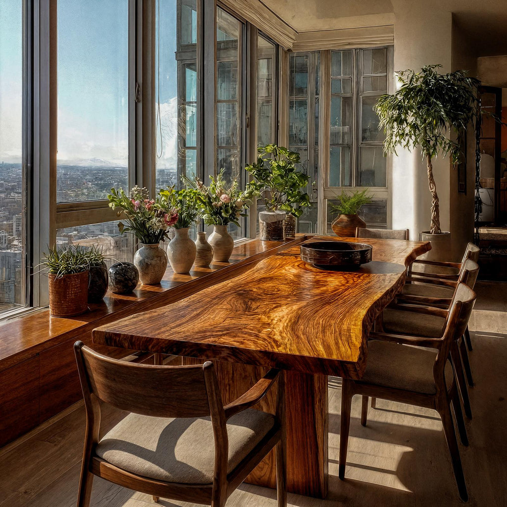 Rustic Live Edge Dining Table, Solid Wood Natural Slab Kitchen & Dining Room Table, Farmhouse Design