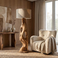 Organic Modern Standing Lamp with Artistic Solid Wood Base, Tall Floor Light for Living Room