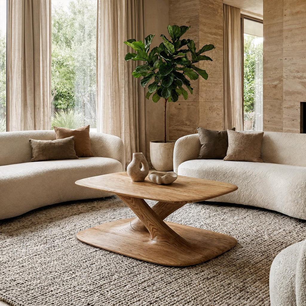 Modern Curved Coffee Table, Solid Wood Wave Accent Center Table for Cozy Living Room and Lounge