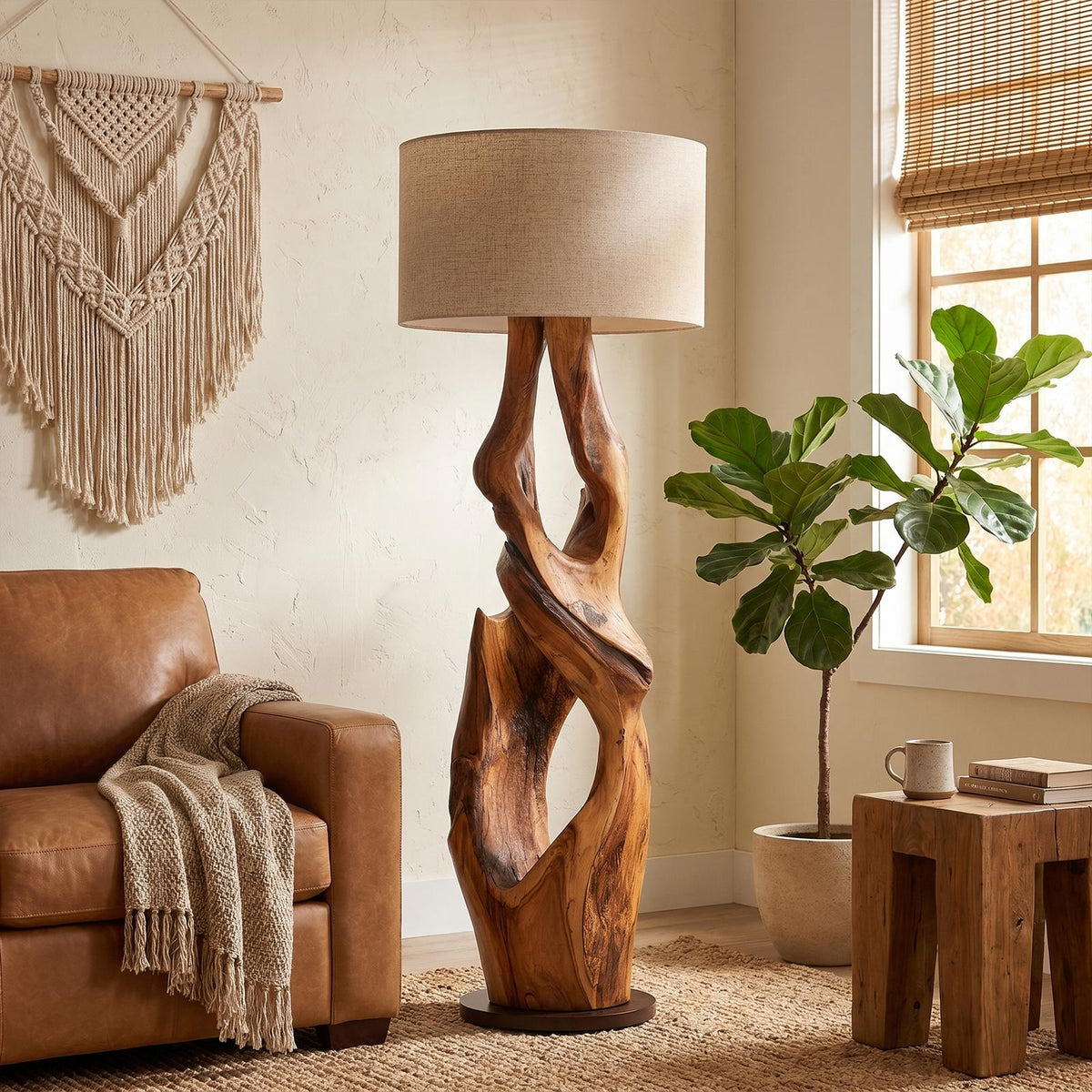 Contemporary Organic Floor Lamp with Artistic Hollow Wood Structure, Luxury Standing Light