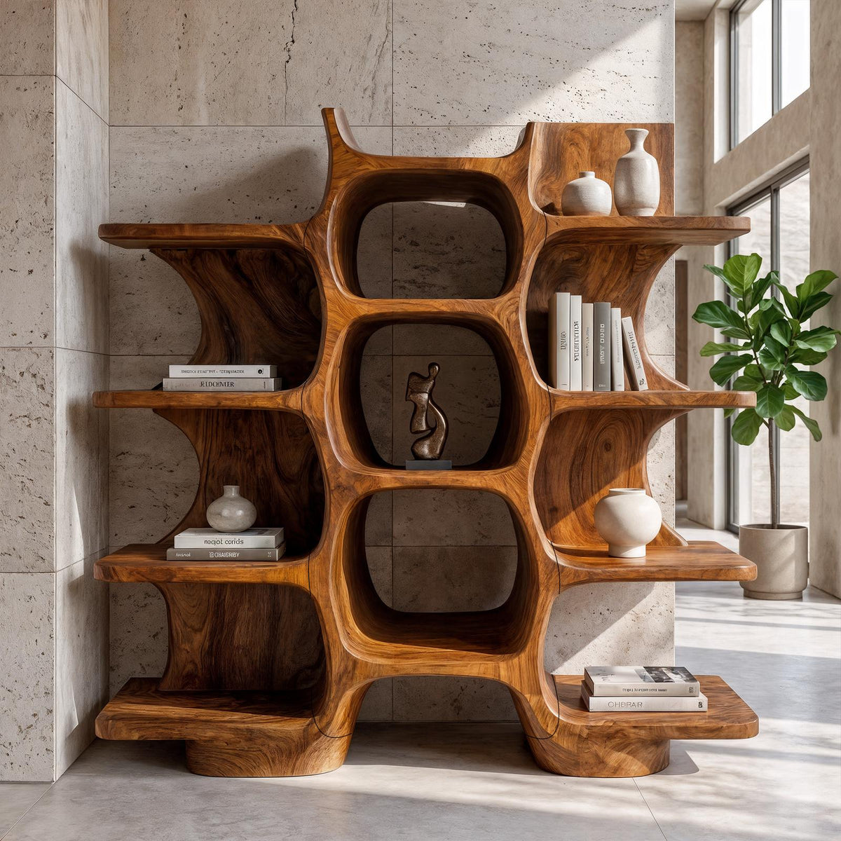 Minimalist Bookshelf Handcrafted Solid Wood Shelves For Home Office