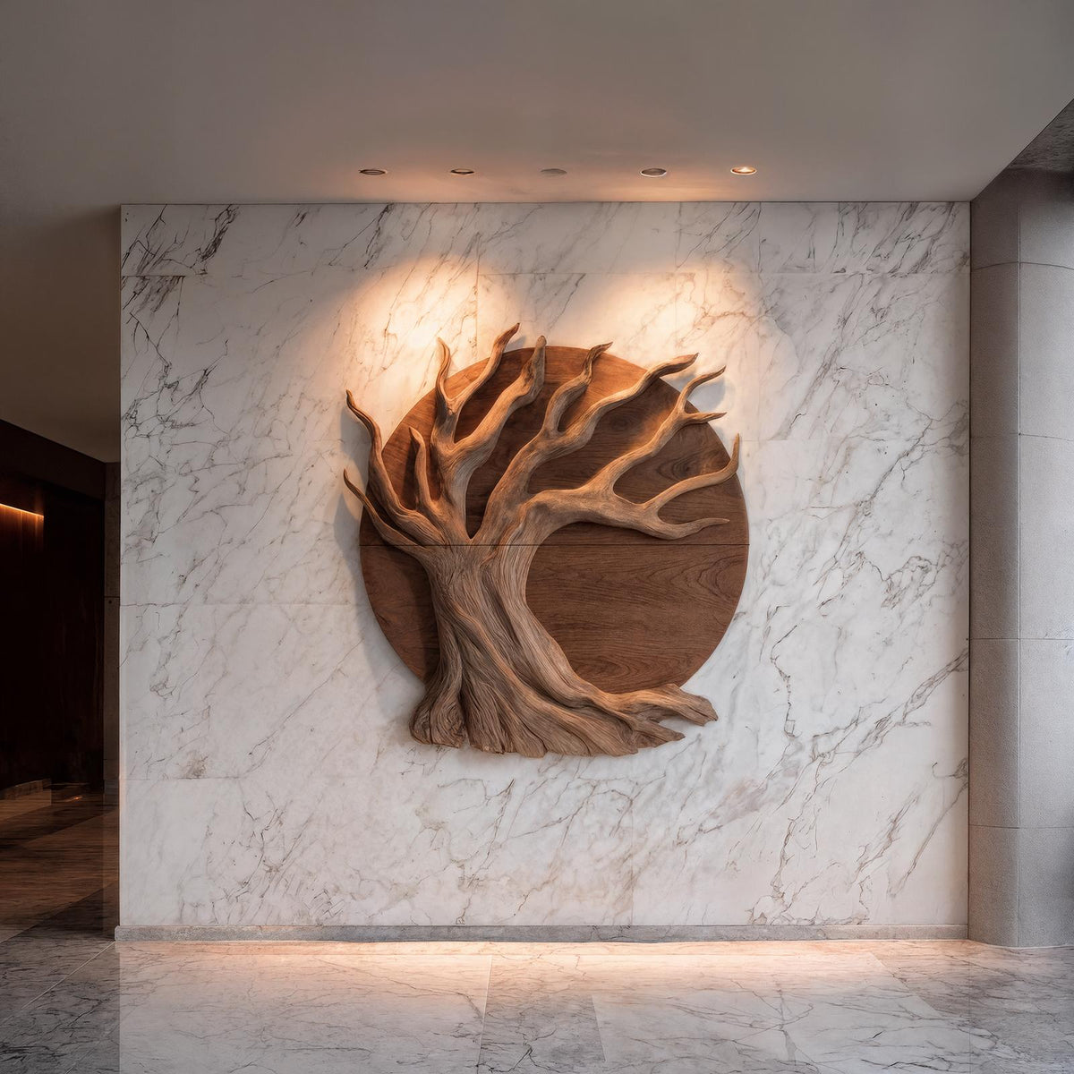 Sculptural Tree Wall Decor, Organic Circular Design Handcrafted Wooden Wall Art Accent