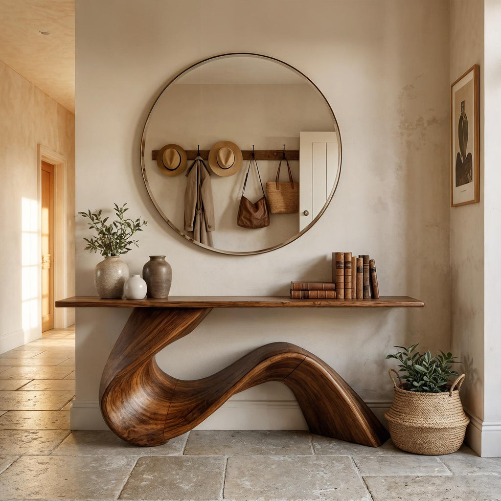 Elegant Flowing Wood Console Table Entryway Hallway Living Room
