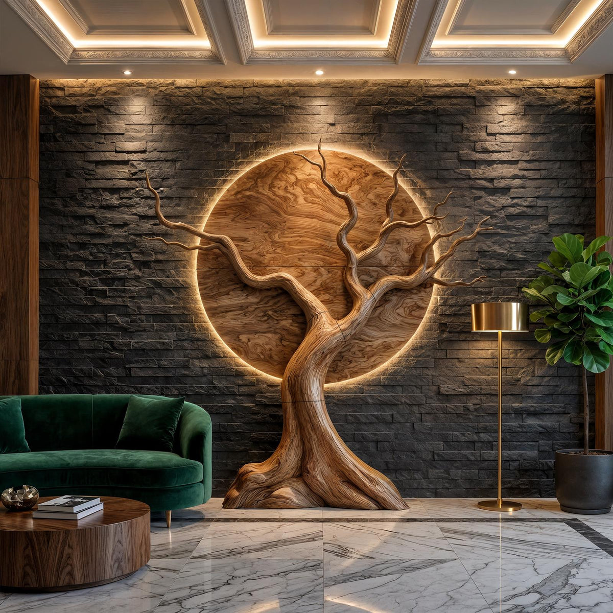 Organic Modern Tree Wall Art, 3D Sculptural Wooden Branch Statement Decor for Living Room