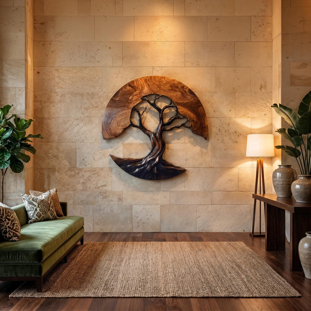 Contemporary Wooden Tree Wall Sculpture, Handcrafted Nature Hanging Art Decor for Living Room