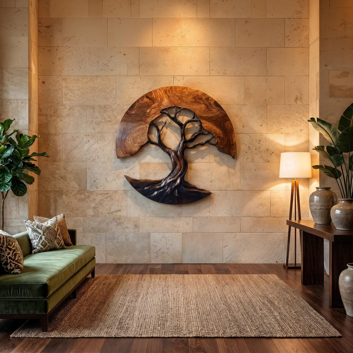 Contemporary Wooden Tree Wall Sculpture, Handcrafted Nature Hanging Art Decor for Living Room