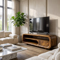 Natural Media Console With Flowing Loop Design For Living Room And Lounge