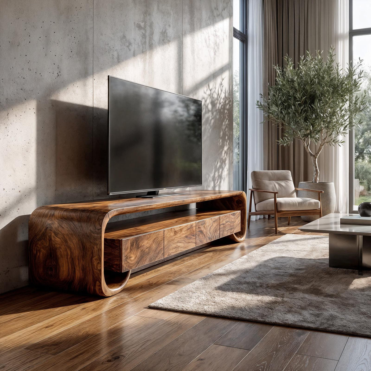 Modern TV Cabinet With Minimal Organic Design For Living Room And Lounge