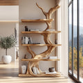 Organic Tree Bookshelf, Sculptural Wooden Branch Design Multi-Tier Open Display Shelves for Modern Living Room
