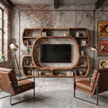 Organic Wood Entertainment Center with Sculptural Surround Shelves & Large TV Console for Living Room