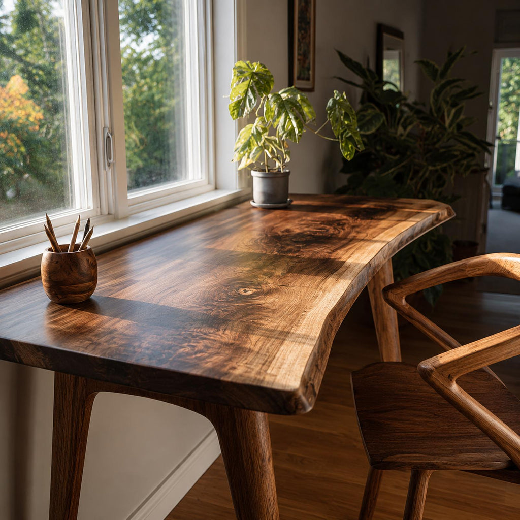 Rustic Solid Wood Desk, Handcrafted Computer Writing Table for Home Office & Study Room