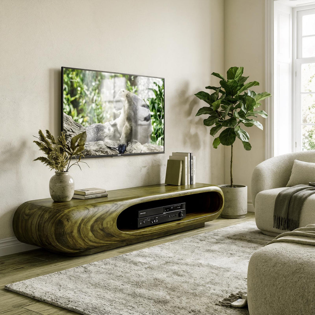 Sculptural Wood TV Stand Entertainment Unit Living Room