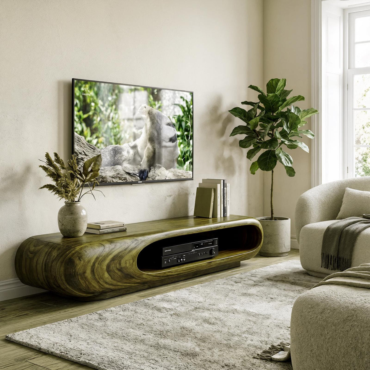 Sculptural Wood TV Stand Entertainment Unit Living Room