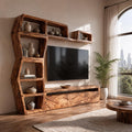 Contemporary Wooden Entertainment Center with Integrated Display Shelves & TV Console Table for Living Room