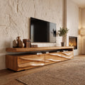 Organic Modern TV Cabinet Console, Handcrafted Curved Solid Wood Media Storage Credenza for Luxury Living Room