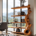 Rustic Tree Bookshelf with Handcrafted Branch Base, Solid Wood Bookcase Organizer with Open Shelves for Home Office Living Room