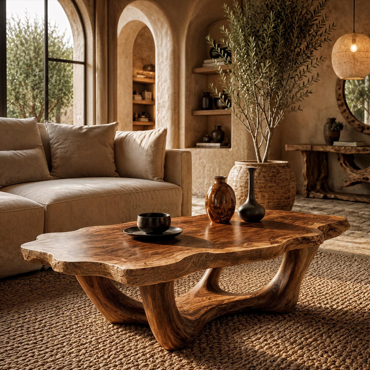 Handcrafted Live Edge Coffee Table Sculptural Design For Living Room